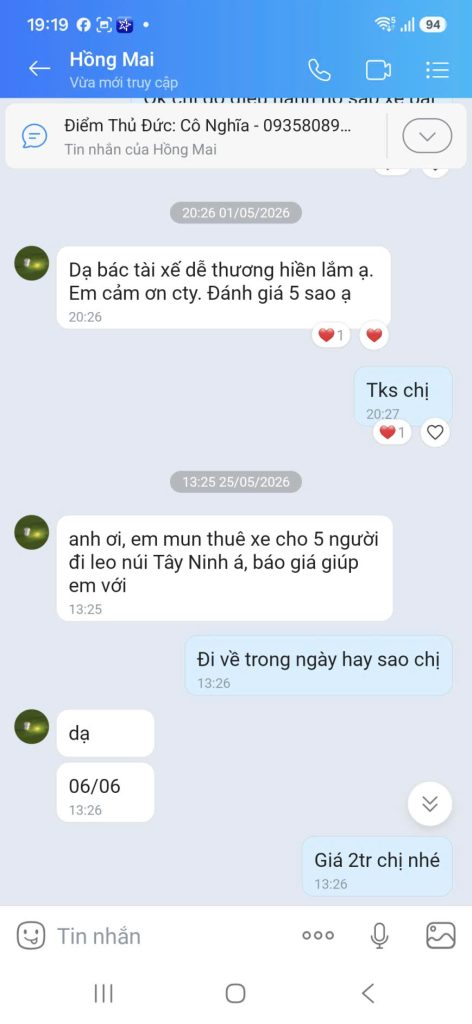 khách hàng đánh giá thuê xe cty minh mẫn
