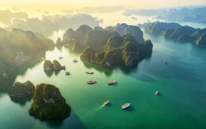 Limestone islands in Halong Bay